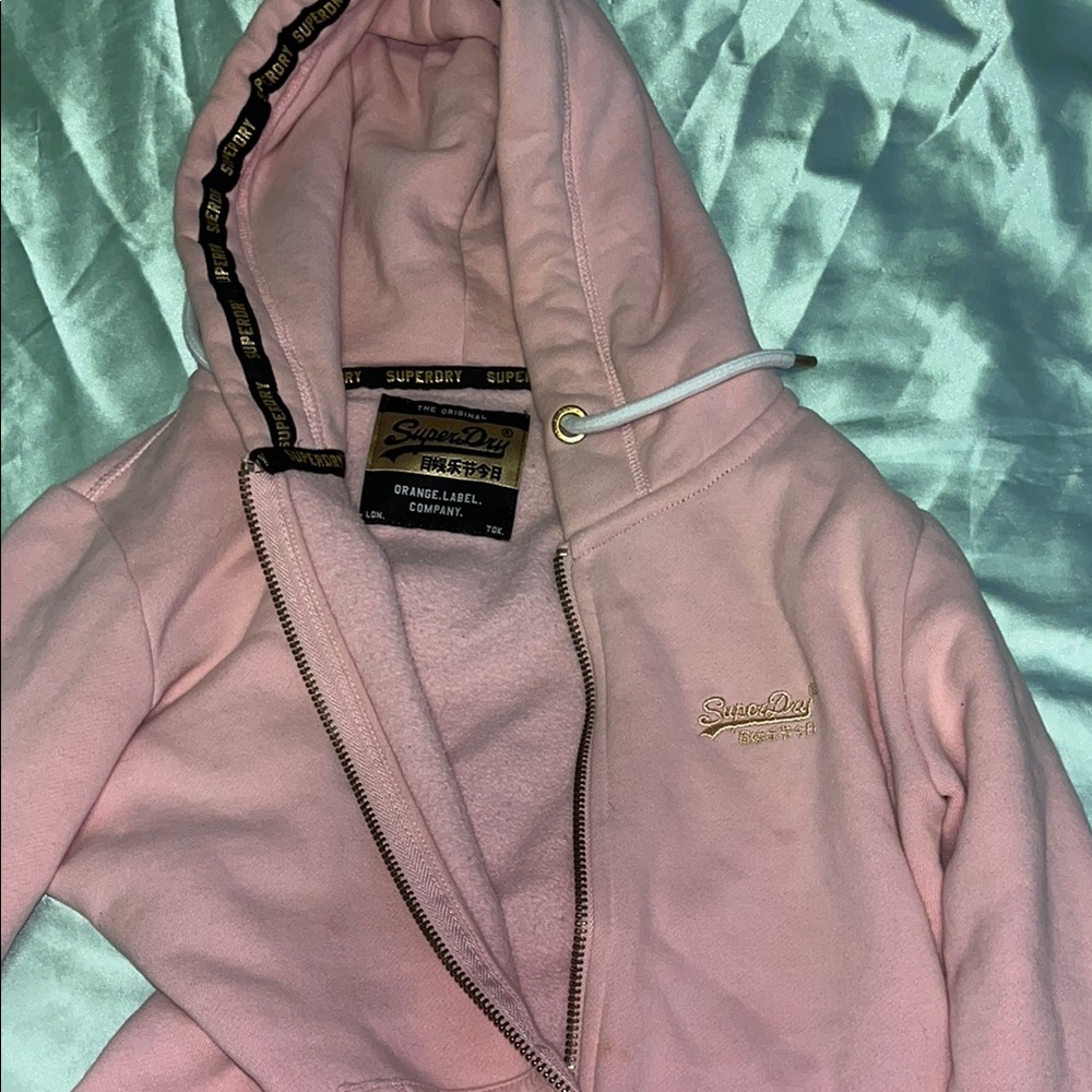 Superdry Pink Sweater with Hood and Zipper